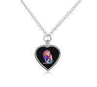 Collana colorata con ciondolo a forma di leone selvatico per ceneri a forma di cuore, collana commemorativa per animali domestici