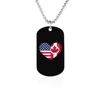 Collana commemorativa a forma di cuore con bandiera canadese USA in acciaio al titanio rettangolare con ciondolo a forma di catena