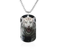 Collana commemorativa a forma di tigre bianca, in acciaio al titanio, rettangolare, con ciondolo a catena, idea regalo