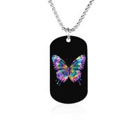 Collana commemorativa alla moda con farfalla tie-dye stampata in acciaio al titanio gioielli novità immagine collana piastrine cane per uomo donna