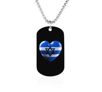 Collana commemorativa con bandiera israeliana a forma di cuore, in acciaio al titanio, rettangolare, con ciondolo a catena