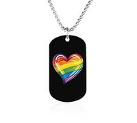 Collana commemorativa con ciondolo a forma di cuore con bandiera arcobaleno LGBT in acciaio al titanio rettangolare