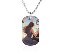Collana commemorativa con colomba che suona il pianoforte, in acciaio al titanio, rettangolare, con ciondolo a catena, gioiello