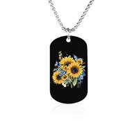 Collana commemorativa con girasoli e farfalle ad acquerello, in acciaio al titanio, rettangolare, con ciondolo a catena, idea regalo