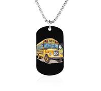Collana commemorativa con scritta "Happy Day School Bus Memorial", in acciaio al titanio, rettangolare, con ciondolo a catena, idea