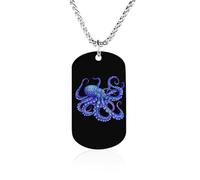 Collana commemorativa con stampa di polpo scintillante che si illumina al buio, alla moda, in acciaio al titanio, gioiello con ciondolo a forma di targhetta per cani per uomini e donne