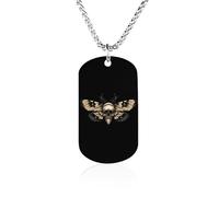 Collana commemorativa con teschio di morte e falena, alla moda, in acciaio al titanio, con ciondolo a forma di targhetta per cani, per uomini e donne