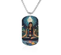 Collana commemorativa dei sette chakra, per meditazione e yoga, in acciaio al titanio, rettangolare, con ciondolo a forma di catena