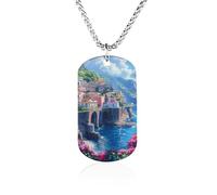 Collana commemorativa della Costiera Amalfitana dell'Italia Campania in acciaio al titanio con targhetta rettangolare con ciondolo a catena gioielli regalo