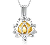 Collana commemorativa in acciaio inox a forma di loto per la cremazione all'interno di mini cuore urna urna collana per ceneri, Acciaio inossidabile, Nessuna pietra preziosa