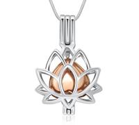 Collana commemorativa in acciaio inox a forma di loto per la cremazione all'interno di mini cuore urna urna collana per ceneri, Acciaio inossidabile, Nessuna pietra preziosa