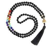 Collana Con 108 Perle Di Preghiera Mala Annodate A Mano, Con Nappa Lunga, Collana Di Perline Di Cristallo Curative Colorate E Ciondolo A Forma Di Albero Della Vita In Ossidiana Per Uomo E Donna