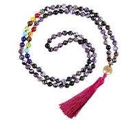 Collana Con 108 Perle Di Preghiera Mala Annodate A Mano, Con Nappa Lunga, Collana Di Perline Di Cristallo Curative Colorate E Ciondolo A Forma Di Albero Della Vita Per Uomo E Donna, In Agata Viola.
