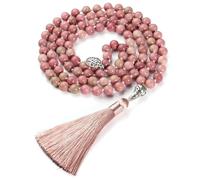 Collana con 108 Perline di Preghiera Mala E Albero Della Vita per Uomo E Donna|Bracciale con Perline di Preghiera In Cristallo di Rodonite Naturale Da 8 Mm con Nappa,Amuleto ,Gioielli E Regali In Rod