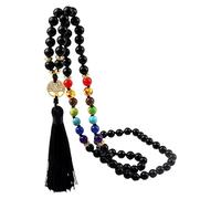 Collana Con 108 Perline Mala Annodate Per Uomo E Donna, Collana Lunga Con Pietre Preziose Naturali, Ciondolo Con Albero Della Vita E Nappa, Gioielli Spirituali, Regali, Ossidiana 8 Mm (80 Perline)