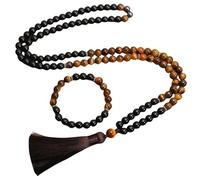 Collana Con 108 Perline Mala Naturali Annodate Per Uomo E Donna, Bracciale In Onice Nero Con Occhio Di Tigre, Collana Lunga Con Nappa Annodata A Mano, Gioielli Spirituali Da Preghiera, Regali Bracci