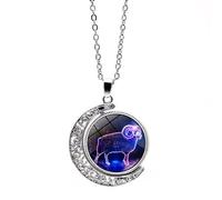 Collana Con 12 Segni Delle Costellazioni Dello Zodiaco Collana Con Ciondolo A Forma Di Luna Rotante Cava Alla Moda Regalo Di Compleanno Per Donna/Uomo Con Oroscopo E Astrologia Celeste