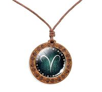 Collana Con 12 Segni Delle Costellazioni Dello Zodiaco Collana Con Ciondolo In Cordino Pelle Cerata Intrecciata In Legno Alla Moda Regalo Compleanno Per Donna/Uomo Con Oroscopo Astrologia Celeste