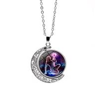 Collana Con 12 Segni Zodiacali E Costellazioni Collana Con Ciondolo A Forma Di Luna Rotante Cava Alla Moda Regalo Di Compleanno Per Donna/Uomo Oroscopo Astrologia Celeste Acquario