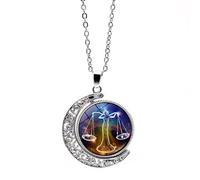 Collana Con 12 Segni Zodiacali E Costellazioni Collana Con Ciondolo A Forma Di Luna Rotante Cava Regalo Di Compleanno Per Donna/Uomo Oroscopo Astrologia Celeste Bilancia