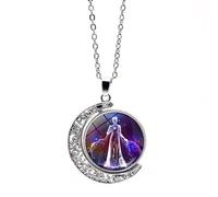 Collana Con 12 Segni Zodiacali E Costellazioni Collana Con Ciondolo A Forma Di Luna Rotante Cava Regalo Di Compleanno Per Donna/Uomo Oroscopo Astrologia Celeste Vergine