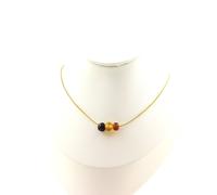Collana Con 3 Perle Di Ambra Vera Del Mare Baltico. Catena In Acciaio Collana Fe