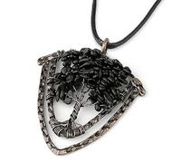 Collana Con Albero Della Vita E Cristallo Per Donna | Ciondolo A Forma Di Scudo Avvolto In Filo Punk Con Catena In Pu Gioielli Per Meditazione Yoga E Equilibrio Regali In Agata Nera