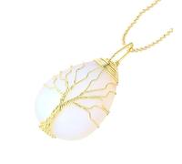 Collana Con Albero Della Vita E Cristallo Per Donna E Uomo, Ciondolo In Pietra Naturale Avvolto In Filo, Collane Con Catena Di Perline In Oro, Accessori Per Gioielli In Cristallo A Forma Di Lacrima,