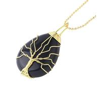 Collana Con Albero Della Vita E Cristallo Per Donna E Uomo, Ciondolo In Pietra Naturale Avvolto In Filo Metallico, Collane Con Catena Di Perline Dorate, Accessori Per Gioielli In Cristallo A Forma D