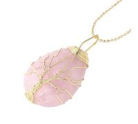 Collana Con Albero Della Vita E Cristallo Per Donna E Uomo, Ciondolo In Pietra Naturale Avvolto In Filo, Collane Con Catena Di Perline Dorate, Accessori Per Gioielli In Cristallo A Forma Di Lacrima,
