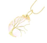 Collana Con Albero Della Vita E Cristallo Per Donna E Uomo, Ciondolo In Pietra Naturale Avvolto In Filo, Collane Con Catena Di Perline Dorate, Accessori Per Gioielli In Cristallo A Forma Di Lacrima,