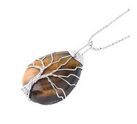 Collana Con Albero Della Vita E Cristallo Per Donna E Uomo, Ciondolo In Pietra Naturale Avvolto In Filo, Collane Con Catena Di Perline In Argento, Gioielli In Cristallo A Forma Di Lacrima, Accessori