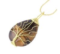 Collana Con Albero Della Vita E Cristallo Per Donna E Uomo, Ciondolo In Pietra Naturale Avvolto In Filo, Collane Con Catena Di Perline In Oro, Gioielli In Cristallo A Forma Di Lacrima, Accessori Per