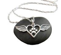 Collana con ali a forma di cuore e impronta di zampa in argento sterling 925, piccolo ciondolo a forma di angelo con impronta di zampa, regalo commemorativo per animali domestici, ciondolo d'amore