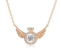 Collana con Ali d'Angelo,Collana con Diamanti Battito Cardiaco con Ali d'Angelo,Collana con Ciondolo in Cristallo di Moda, Collana con Zirconi con Ali d'Angelo in Movimento per Le Donne (Rose Gold)