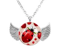 Collana con ali d'angelo con coccinelle rosse e nere, ciondolo in lega di zinco, regalo per uomini e donne, Misura unica, lega di alluminio, Nessuna pietra preziosa