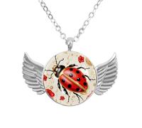 Collana con ali d'angelo con coccinelle rosse e nere, ciondolo in lega di zinco, regalo per uomini e donne, Misura unica, lega di alluminio, Nessuna pietra preziosa