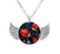 Collana con ali d'angelo con coccinelle rosse e nere, ciondolo in lega di zinco, regalo per uomini e donne, Misura unica, lega di alluminio, Nessuna pietra preziosa