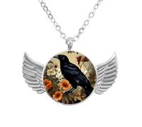 Collana con ali d'angelo con corvo autunnale, ciondolo in lega di zinco, gioielli regalo per uomini e donne, Misura unica, lega di alluminio, Nessuna pietra preziosa
