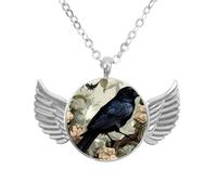 Collana con ali d'angelo con corvo autunnale, ciondolo in lega di zinco, gioielli regalo per uomini e donne, Misura unica, lega di alluminio, Nessuna pietra preziosa