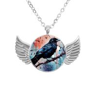 Collana con ali d'angelo con corvo autunnale, ciondolo in lega di zinco, gioielli regalo per uomini e donne, Misura unica, lega di alluminio, Nessuna pietra preziosa