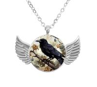 Collana con ali d'angelo con corvo autunnale, ciondolo in lega di zinco, gioielli regalo per uomini e donne, Misura unica, lega di alluminio, Nessuna pietra preziosa