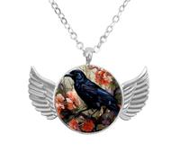 Collana con ali d'angelo con corvo autunnale, ciondolo in lega di zinco, gioielli regalo per uomini e donne, Misura unica, lega di alluminio, Nessuna pietra preziosa