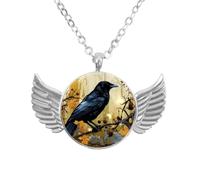 Collana con ali d'angelo con corvo autunnale, ciondolo in lega di zinco, gioielli regalo per uomini e donne, Misura unica, lega di alluminio, Nessuna pietra preziosa