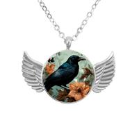 Collana con ali d'angelo con corvo autunnale, ciondolo in lega di zinco, gioielli regalo per uomini e donne, Misura unica, lega di alluminio, Nessuna pietra preziosa