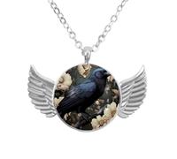 Collana con ali d'angelo con corvo autunnale, ciondolo in lega di zinco, gioielli regalo per uomini e donne, Misura unica, lega di alluminio, Nessuna pietra preziosa