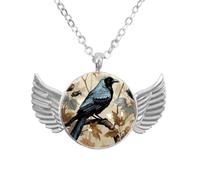 Collana con ali d'angelo con corvo autunnale, ciondolo in lega di zinco, gioielli regalo per uomini e donne, Misura unica, lega di alluminio, Nessuna pietra preziosa