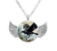 Collana con ali d'angelo con corvo autunnale, ciondolo in lega di zinco, gioielli regalo per uomini e donne, Misura unica, lega di alluminio, Nessuna pietra preziosa