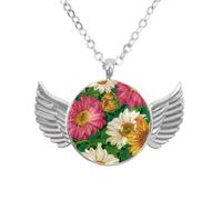 Collana con ali d'angelo con fiori e farfalle, in lega di alluminio, regalo per uomini e donne, Misura unica, lega di alluminio, Nessuna pietra preziosa