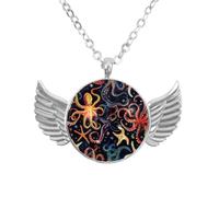 Collana con ali d'angelo con fiori e farfalle, in lega di alluminio, regalo per uomini e donne, Misura unica, lega di alluminio, Nessuna pietra preziosa